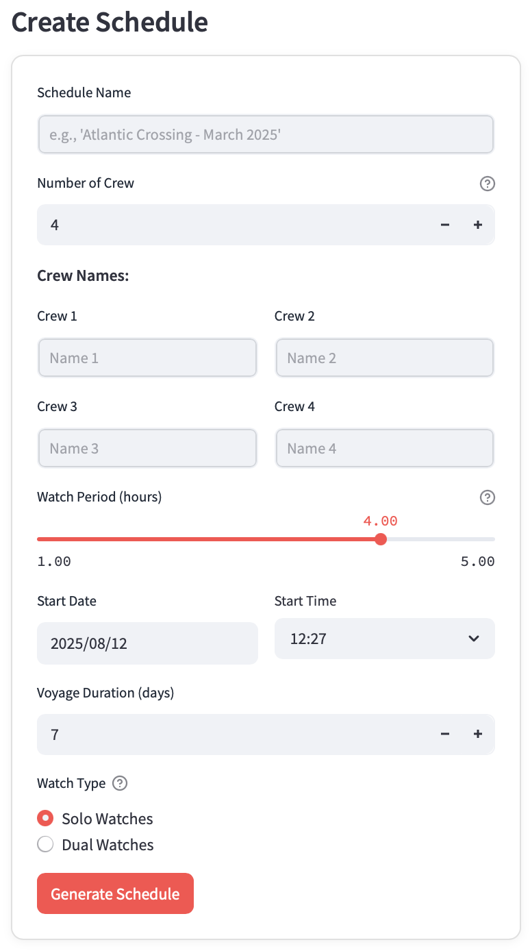 Watch Scheduler Interface Screenshot